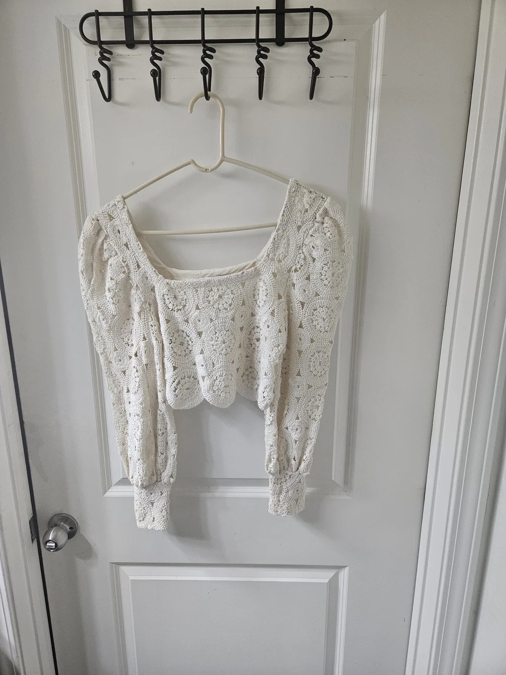Zara Cream Crochet Square-Neck Crop Top